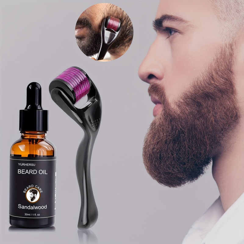Beard Oil - Bartpflege-Öl mit Rizinusöl, Bartroller für einen