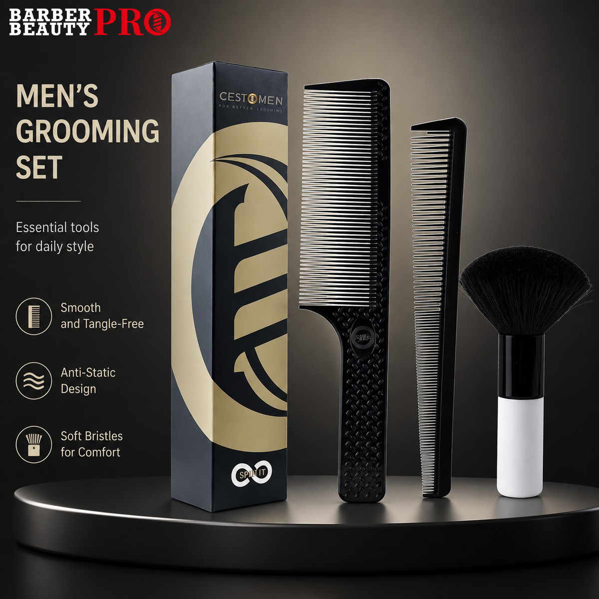 Men'S Grooming Hairstyles - 3-teiliges professionelles Haarschneidekamm-Set – Doppelzahn-Design für