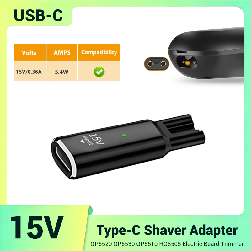 Electric Shaver Rotary - 15V USB-C Sicherer Stabiler Mini-Ladeadapter für